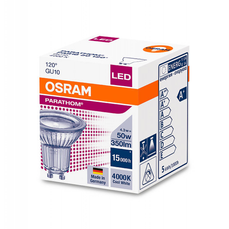LED PARATHOM PAR16 50 120° 4,3W/840 230V GU10 OSRAM фото 1