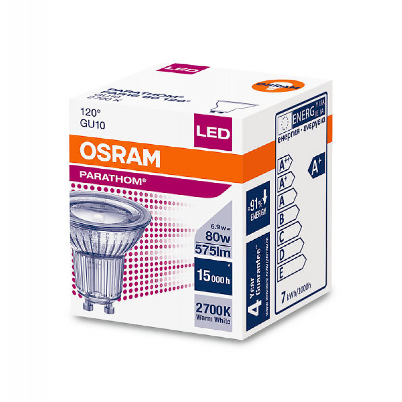 LED PARATHOM PAR16 80 120° 6,9W/827 230V GU10 OSRAM фото 2