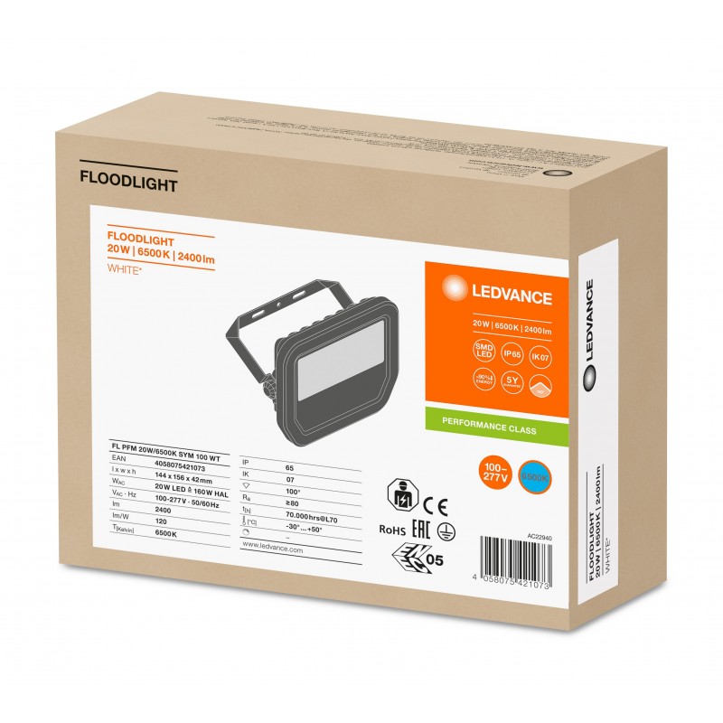 FL PFM 20W 6500K SYM 100° WT IP65 LEDVANCE прожектор белый фото 1