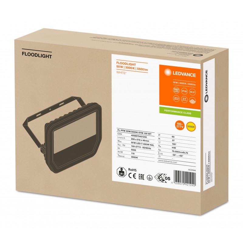 Прожектор FL PFM 50W 3000K SYM 100° WT IP65 LEDVANCE фото 2