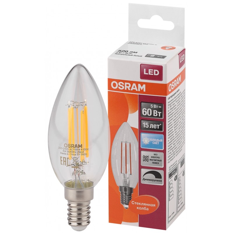 LED STAR CLB60D 5W/840 230V FIL E14 OSRAM фото 2