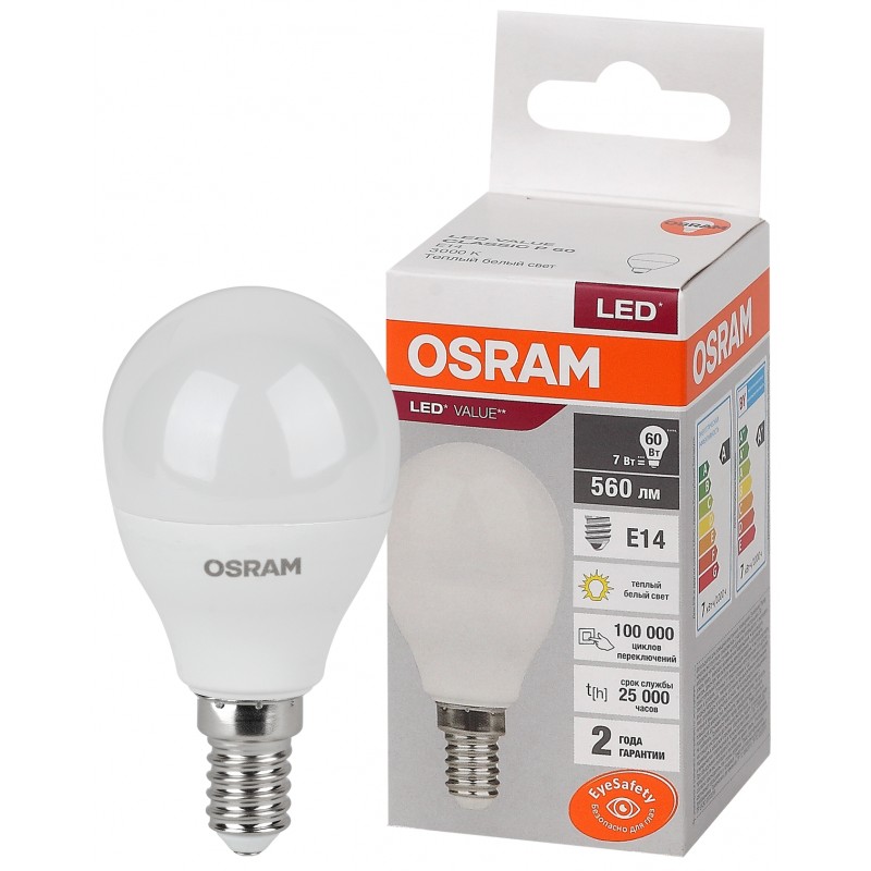 Cветодиодная лампа LED VALUE CLP60 7SW / 830 230V E14 OSRAM фото 1