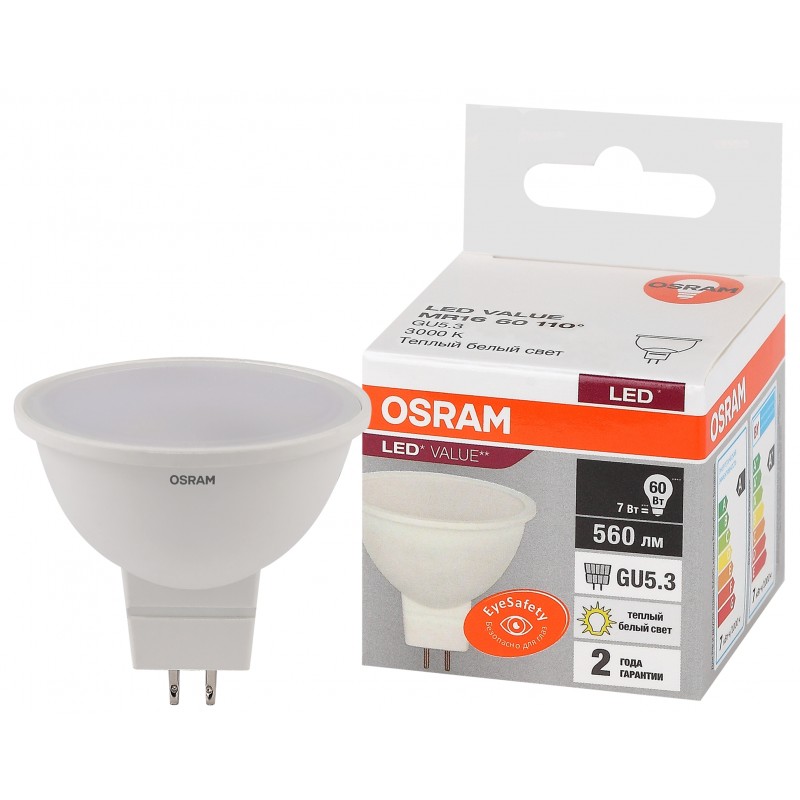 LED VALUE MR16 60 7SW / 830 230V GU5.3 OSRAM лампа фото 1