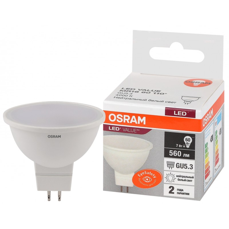 LED VALUE MR16 60 7SW / 840 230V GU5.3 OSRAM лампа фото 3