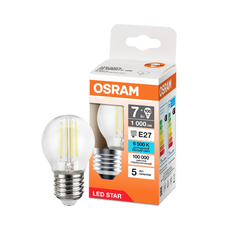 LS CLP100 7W/865 230V FIL CL E27 OSRAM светодиодная лампа фото 3