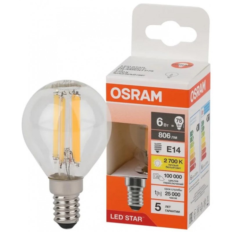 LS CLP75 6W/827 230V FIL CL E14 OSRAM светодиодная лампа фото 2