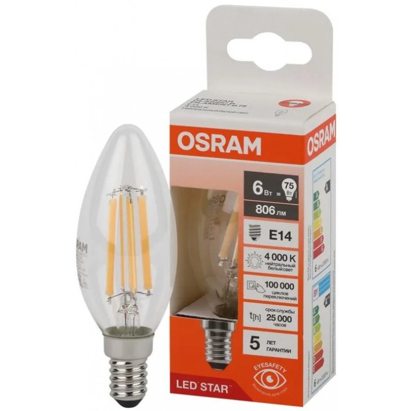 LS CLB75 6W/840 230V FIL CL E14 OSRAM светодиодная лампа фото 1