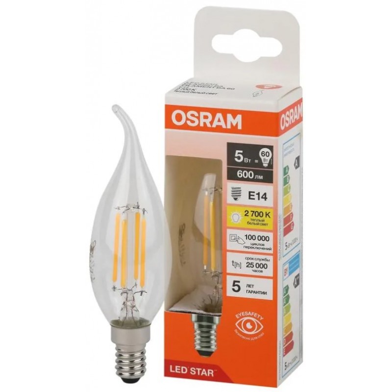 LS CLBA60 5W/827 230V FIL CL E14 OSRAM фото 3