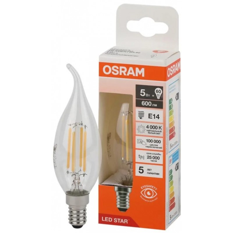 LS CLBA60 5W/840 230V FIL CL E14 OSRAM фото 3