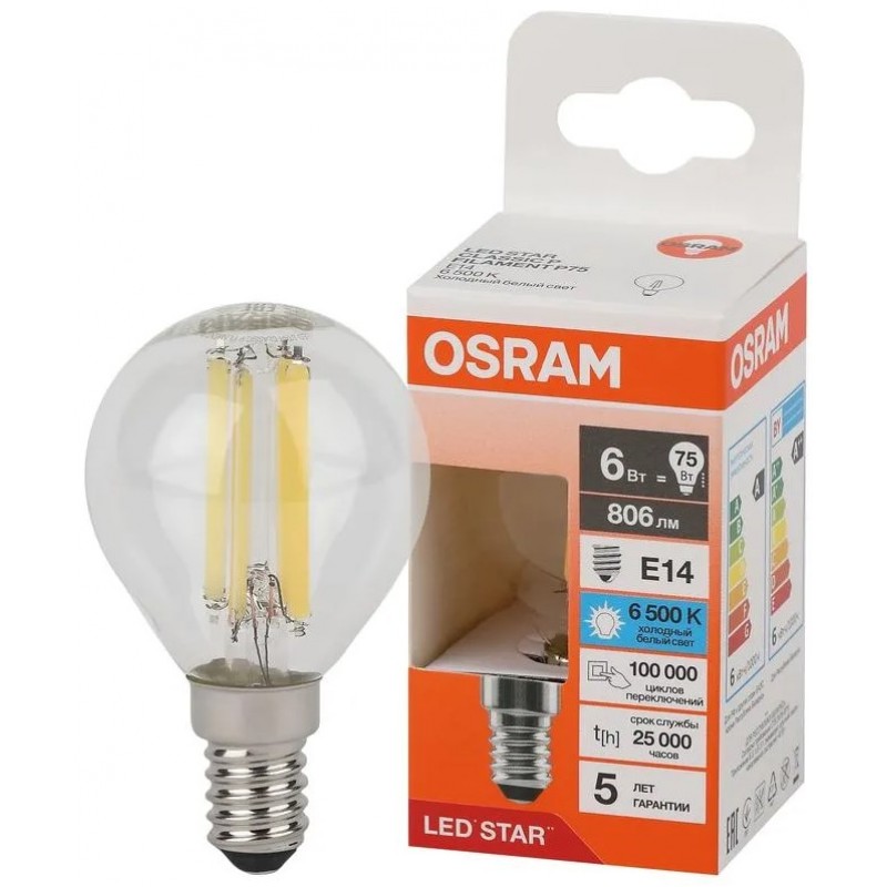 LS CLP75 6W/865 230V FIL CL E14 OSRAM светодиодная лампа фото 1