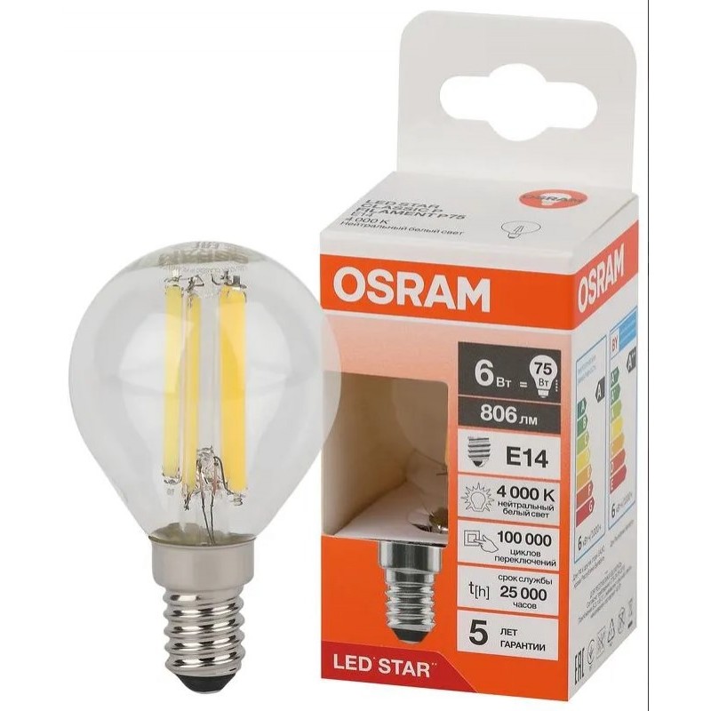 LS CLP75 6W/840 230V FIL CL E14 OSRAM светодиодная лампа фото 1