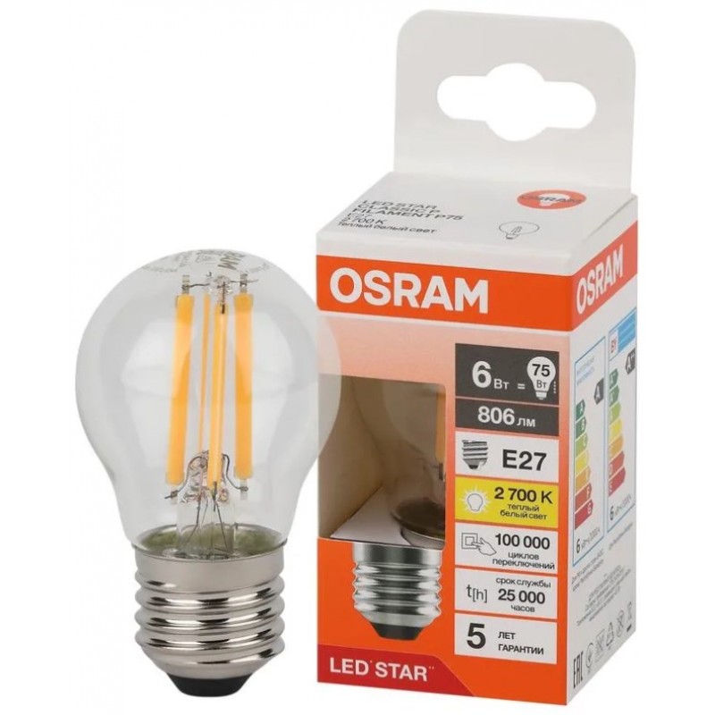 LS CLP75 6W/827 230V FIL CL E27 OSRAM светодиодная лампа фото 1