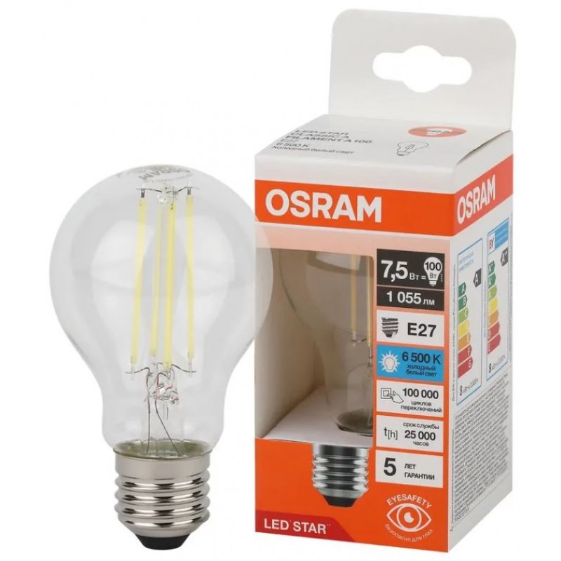 LS CLA100 7,5W/865 230V FIL CL E27 OSRAM светодиодная лампа фото 2