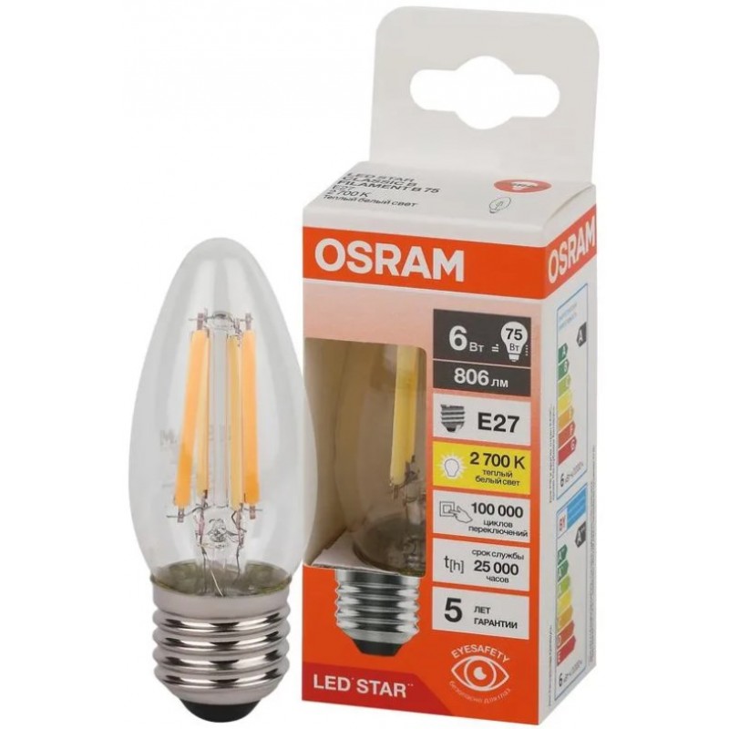 LS CLB75 6W/827 230V FIL CL E27 OSRAM светодиодная лампа фото 1