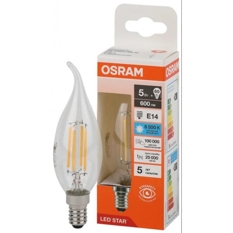 LS CLBA60 5W/865 230V FIL CL E14 OSRAM фото 3