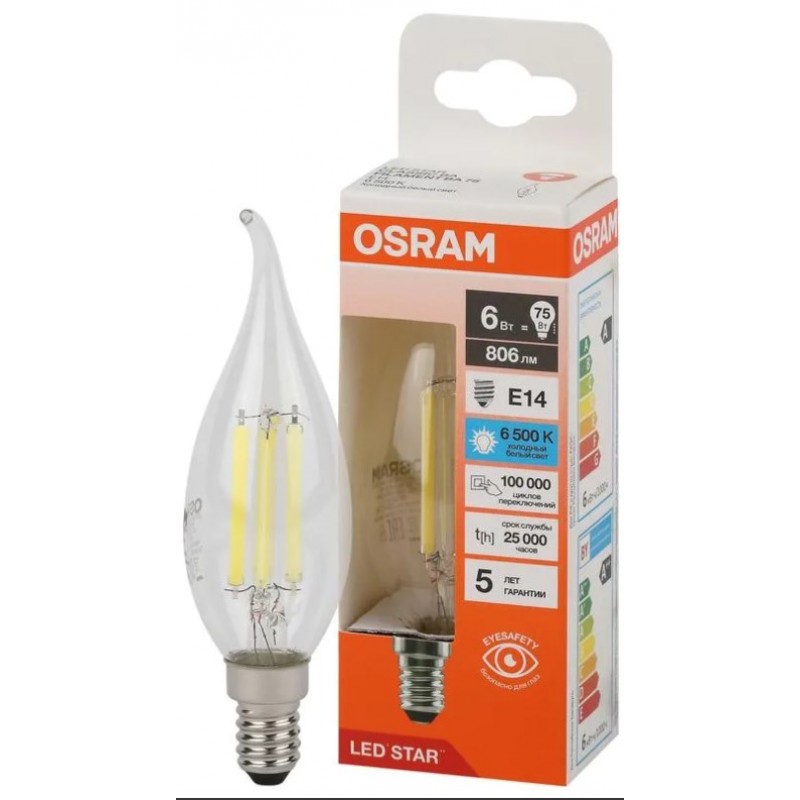 LS CLBA75 6W/865 230V FIL CL E14 OSRAM светодиодная лампа фото 1