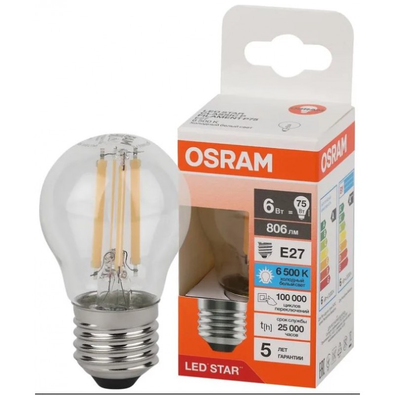 LS CLP75 6W/865 230V FIL CL E27 OSRAM светодиодная лампа фото 2
