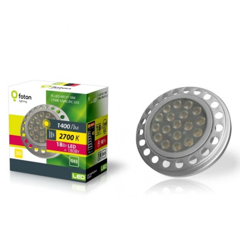 ЛАМПА СВЕТОДИОДНАЯ AR111 18W/2700K (=150W) G53 12V AC/DC - FOTON LIGHTING фото 1