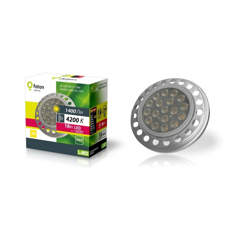 ЛАМПА СВЕТОДИОДНАЯ AR111 18W/4000K (=150W) G53 12V AC/DC - FOTON LIGHTING фото 1