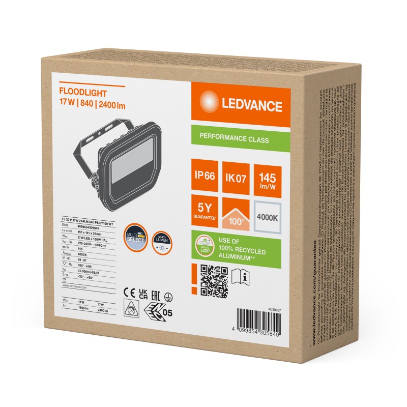 Прожектор FL 20 P 17W 2K4LM 840 PS SY100 WT  LEDVANCE фото 2