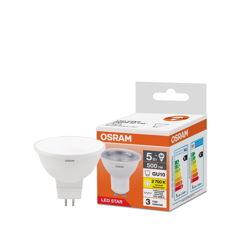 LSPAR16 5W/827 170-250V CL GU10 OSRAM фото 2